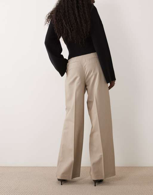 ASOS DESIGN Tailored wide leg pants with pleated detailing in heathered sand, 5 of 5