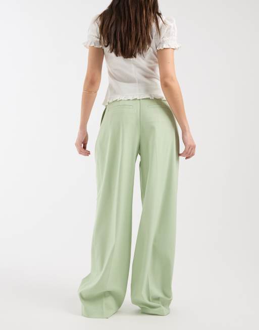 ASOS DESIGN tailored wide leg pants with pleated detailing in sage, 5 of 5