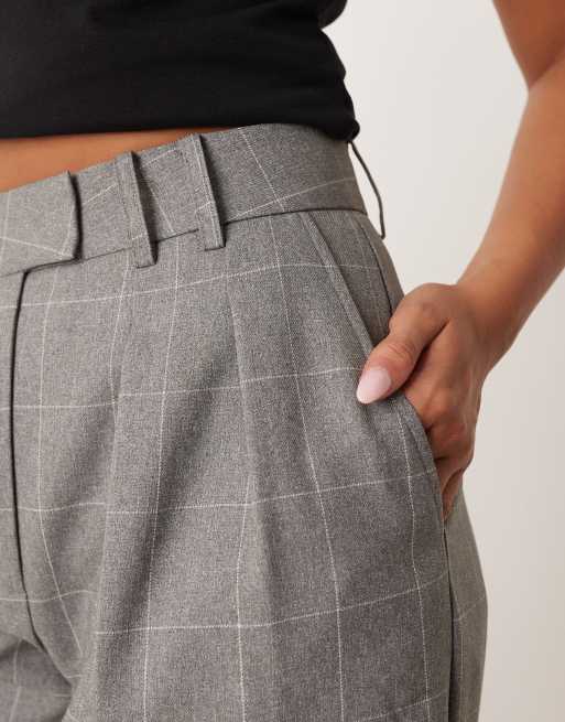 ASOS DESIGN tailored wide leg pants with pleated details in grid plaid