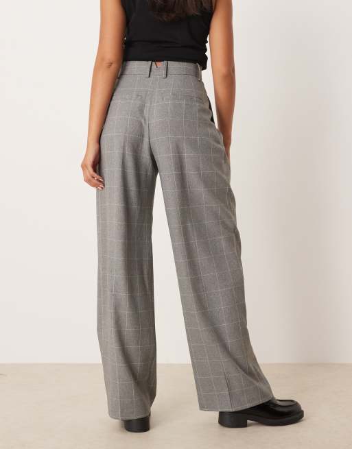 ASOS DESIGN tailored wide leg pants with pleated details in grid plaid