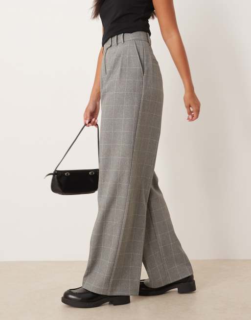 ASOS DESIGN tailored wide leg pants with pleated details in grid plaid