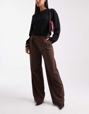 Asos Design Tailored Wide Leg Pants With Tab Detail In Brown