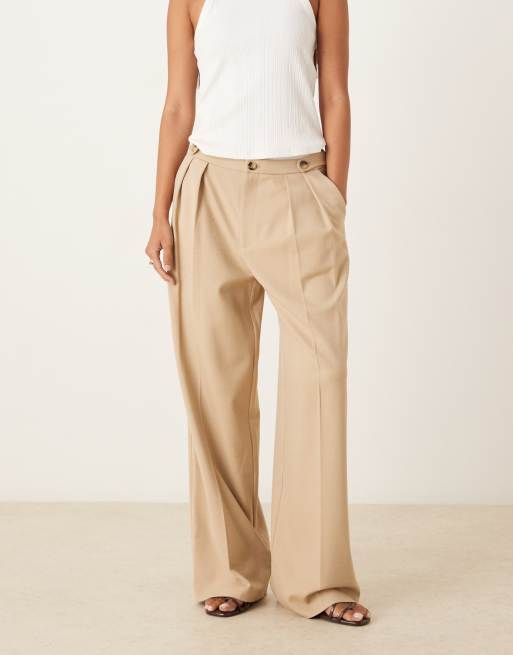 ASOS DESIGN tailored wide leg pants with tab detail in sand