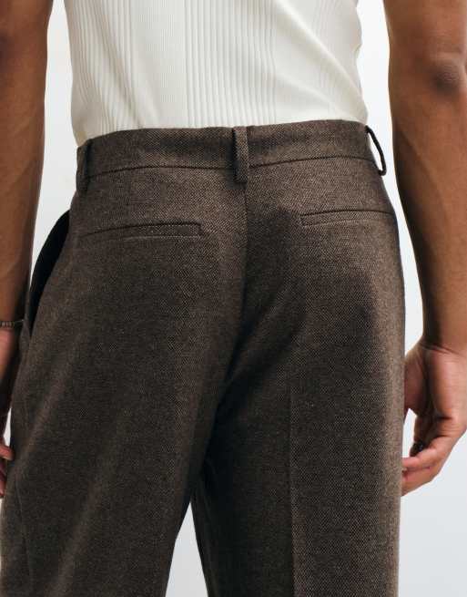 ASOS DESIGN tailored wide leg pants with wool in brown texture, 4 of 5