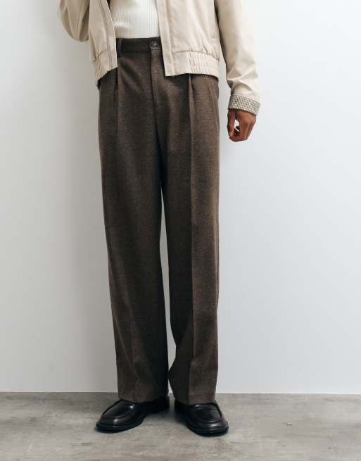 ASOS DESIGN tailored wide leg pants with wool in brown texture, 5 of 5