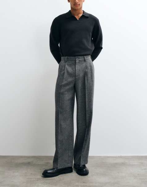 ASOS DESIGN tailored wide leg pants with wool in charcoal texture - view 1