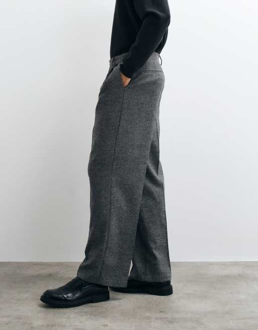 ASOS DESIGN tailored wide leg pants with wool in charcoal texture, 3 of 5