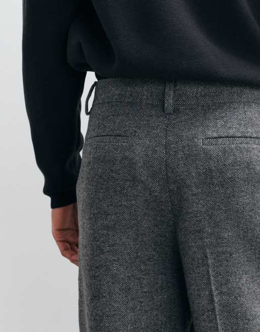 ASOS DESIGN tailored wide leg pants with wool in charcoal texture, 4 of 5