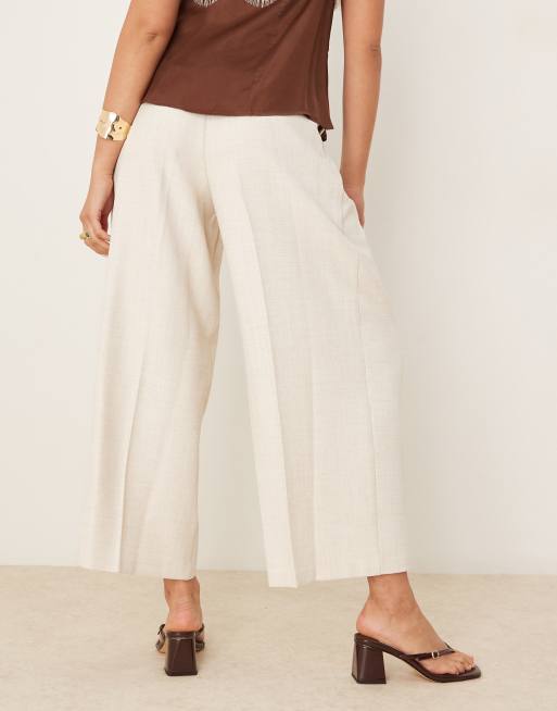 ASOS DESIGN tailored wide leg pleated ankle grazer pants in beige herringbone