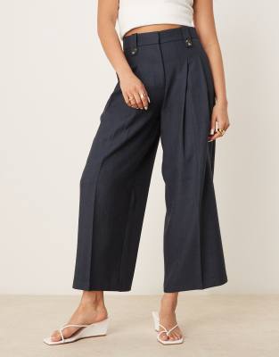 Asos Design Tailored Wide Leg Pleated Ankle Grazer Pants