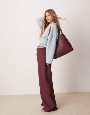 Asos Design Tailored Wide Leg Pull On Pants In Purple