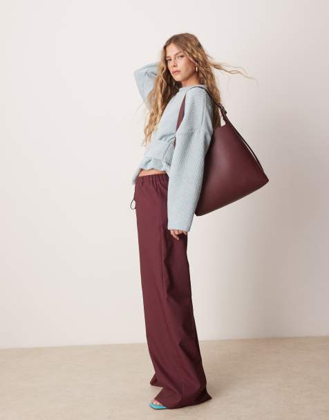 ASOS DESIGN tailored wide leg pull on trouser in plum - view 1
