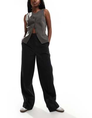 Asos Design Tailored Wide Leg Sheer Panel Pants In Black