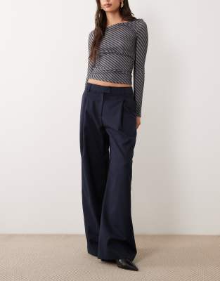 Asos Design Tailored Wide Leg Slouchy Mensy Pants In Blue