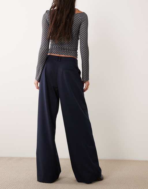 ASOS DESIGN tailored wide leg slouchy pants in navy, 3 of 5