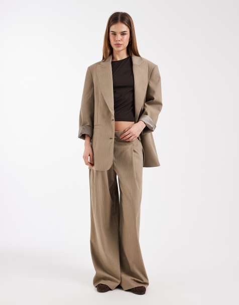 ASOS DESIGN tailored wide leg slouchy pants in stripe (part of a set) - view 1