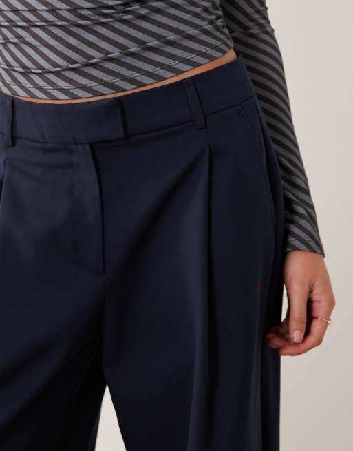 ASOS DESIGN tailored wide leg slouchy trouser in navy - NAVY, 4 of 5