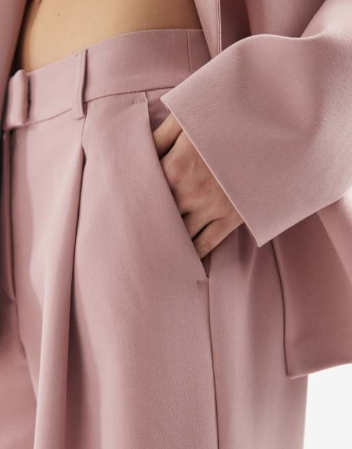 ASOS DESIGN tailored wide leg slouchy trousers in pink, 4 of 5
