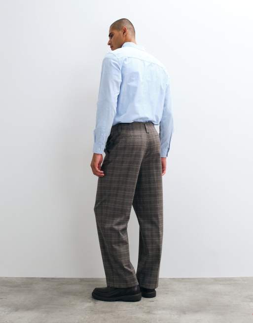 ASOS DESIGN tailored wide leg trouser in brown check, 5 of 5