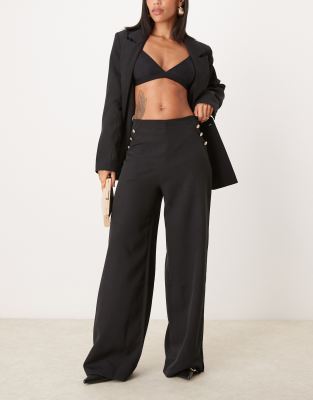 ASOS DESIGN ASOS DESIGN tailored wide leg trouser with gold button detail in black