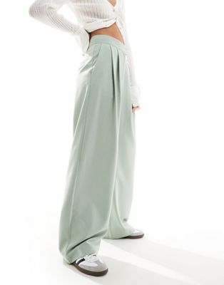 ASOS DESIGN tailored wide leg trouser with pleat detail in mint