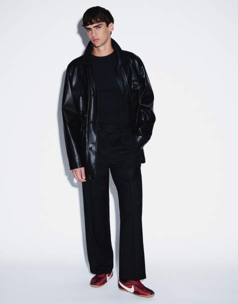 ASOS DESIGN tailored wide leg trousers in black jacquard stripe  - view 1