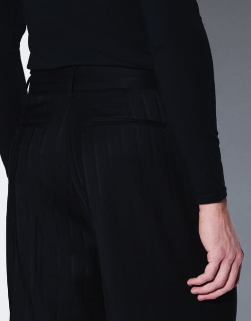 ASOS DESIGN tailored wide leg trousers in black jacquard textured stripe, 4 of 5