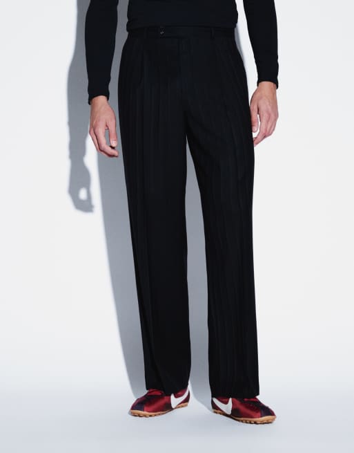 ASOS DESIGN tailored wide leg trousers in black jacquard textured stripe, 5 of 5