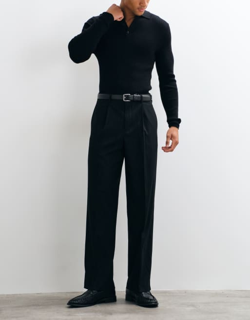 ASOS DESIGN tailored wide leg trousers in black subtle metallic pinstripe, 2 of 5