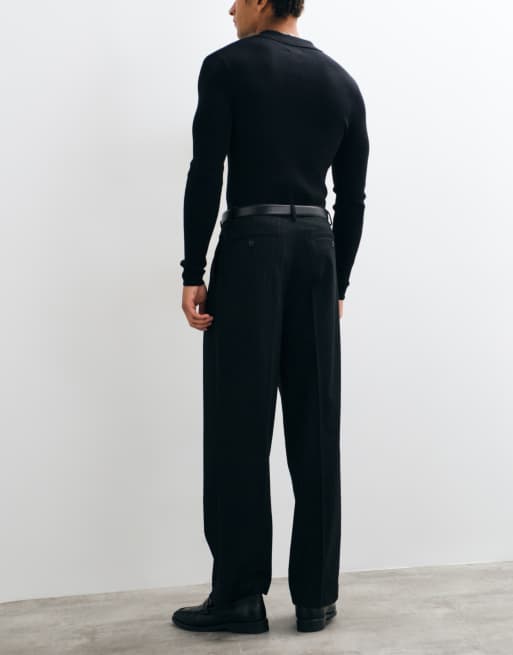 ASOS DESIGN tailored wide leg trousers in black subtle metallic pinstripe, 5 of 5