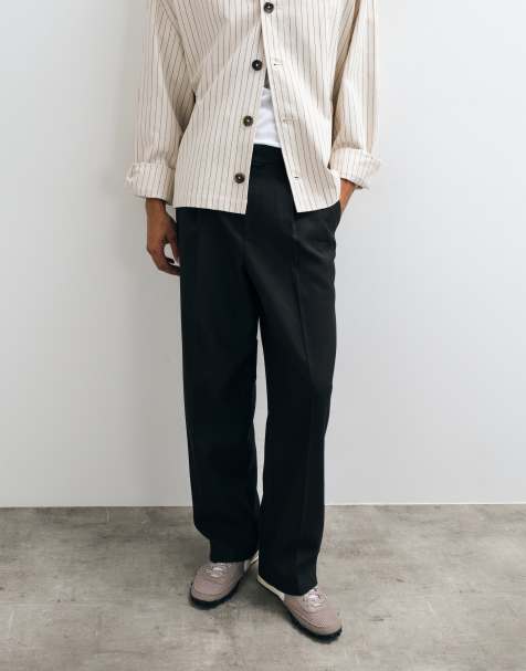 ASOS DESIGN tailored wide leg trousers in dark brown heavyweight twill with back patch pockets - view 1