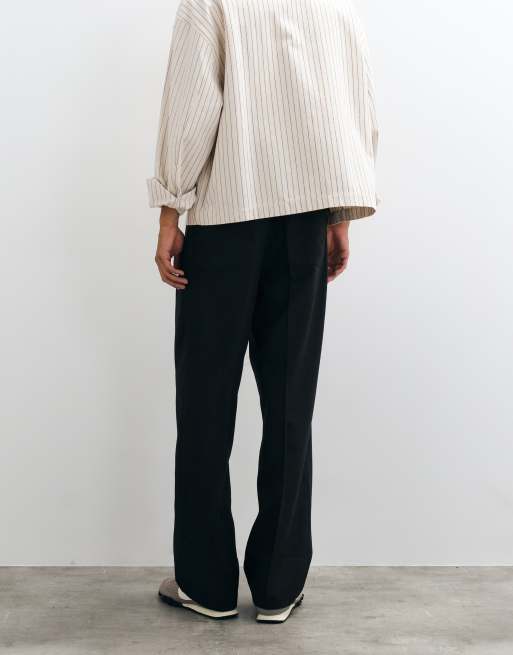 ASOS DESIGN tailored wide leg trousers in dark brown heavyweight twill with back patch pockets, 5 of 5