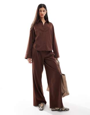 Asos Design Tailored Wide Leg Trousers In Wool Look Co-Ord In Brown