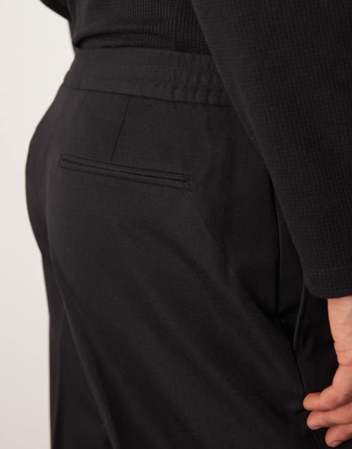 ASOS DESIGN tailored wide leg trousers with elasticated waistband in black, 5 of 5