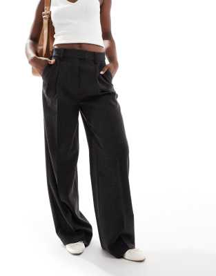 ASOS DESIGN tailored wide leg trousers with military tab in black