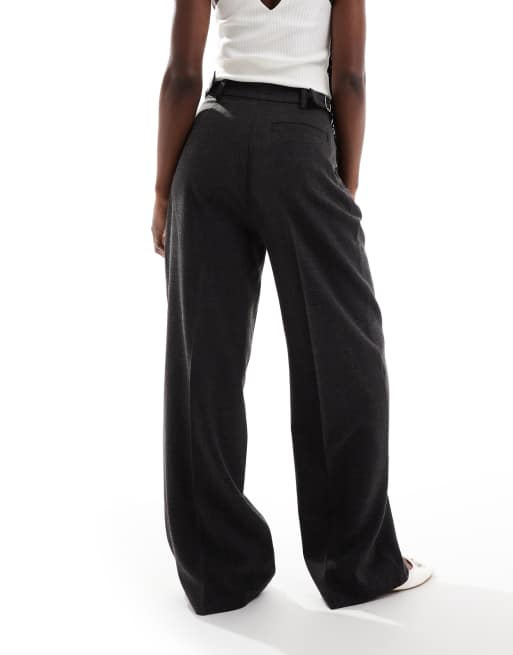 ASOS DESIGN tailored wide leg trousers with military tab in black, 4 of 5