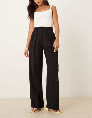 ASOS DESIGN tailored wide leg trousers with pleat detail in black | ASOS