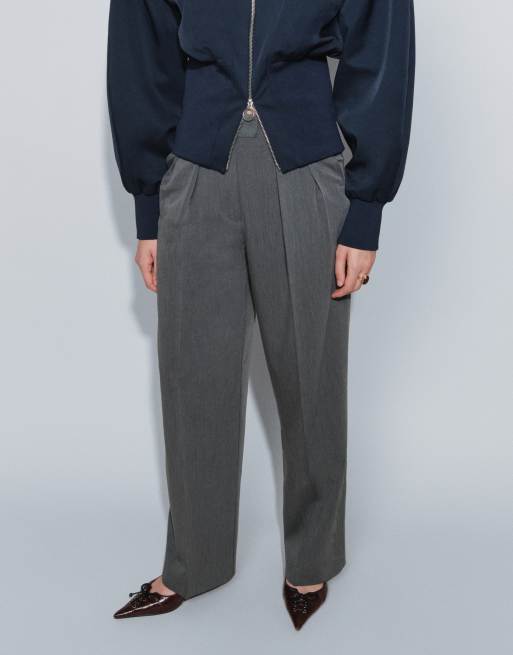 ASOS DESIGN Tailored wide leg trousers with pleat detail in charcoal, 2 of 7