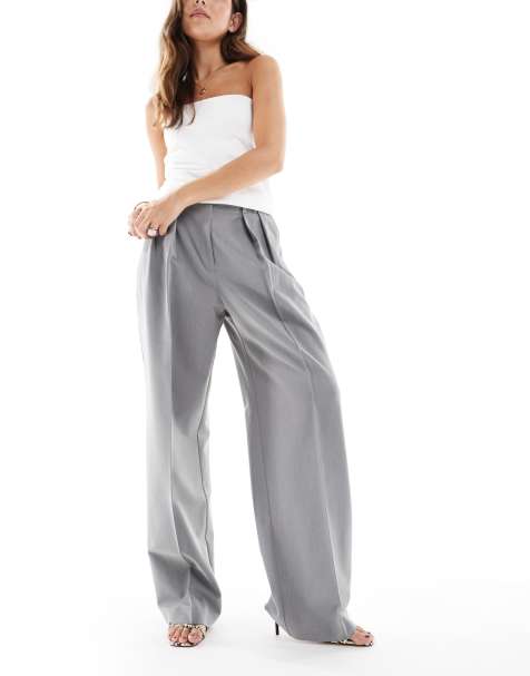 ASOS DESIGN tailored wide leg trousers with pleat detail in grey - view 1
