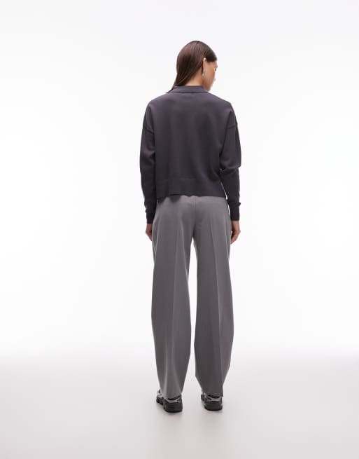 ASOS DESIGN tailored wide leg trousers with pleat detail in grey, 5 of 5