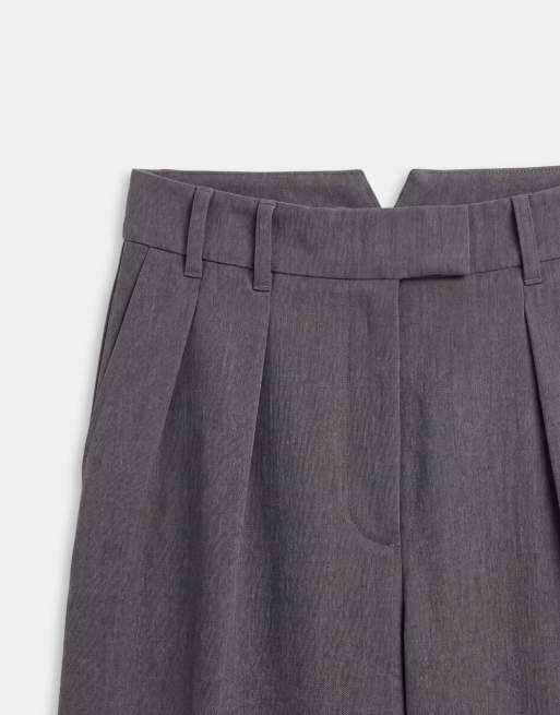 ASOS DESIGN Tailored wide leg trousers with pleat detail in grey, 9 of 9