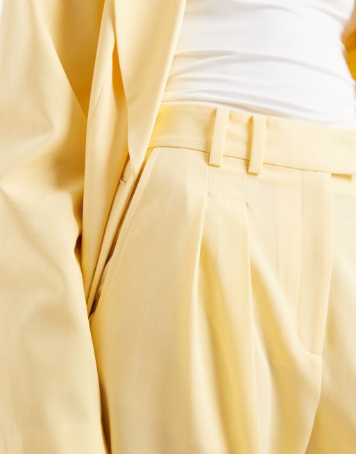 ASOS DESIGN tailored wide leg trousers with pleat detail in lemon, 5 of 5