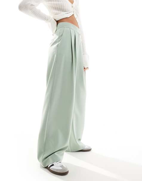 ASOS DESIGN tailored wide leg trousers with pleat detail in mint - view 1