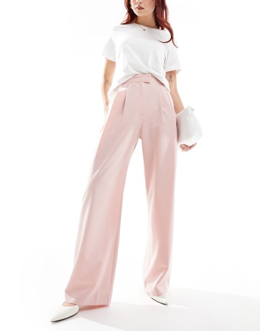 ASOS DESIGN tailored wide leg trousers with pleat detail in pink, 4 of 5