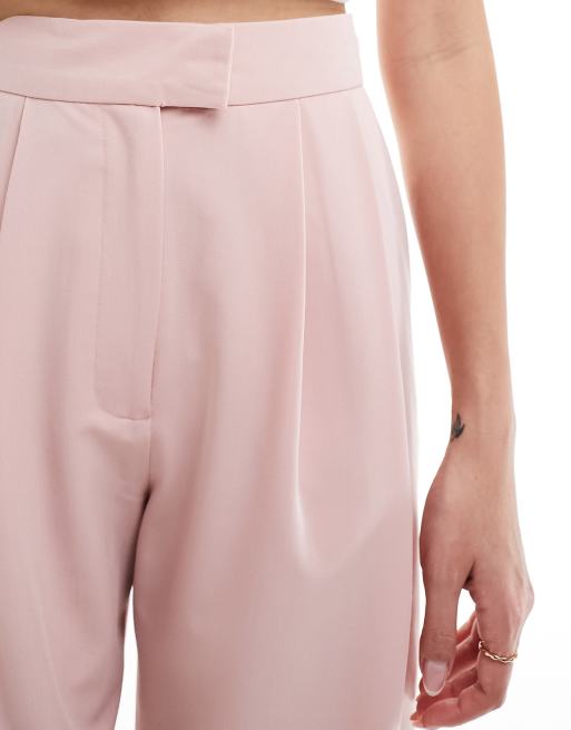 ASOS DESIGN tailored wide leg trousers with pleat detail in pink, 5 of 5