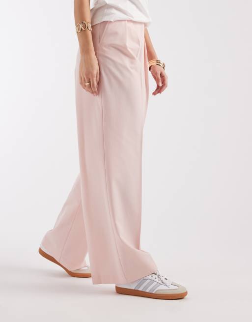 ASOS DESIGN tailored wide leg trousers with pleat detail in pink, 2 of 5
