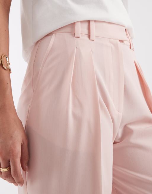 ASOS DESIGN tailored wide leg trousers with pleat detail in pink, 4 of 5