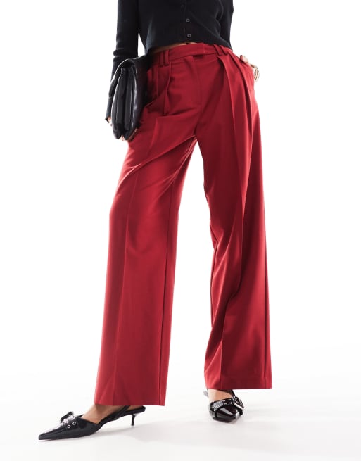 ASOS DESIGN tailored wide leg trousers with pleat detail in red, 3 of 5