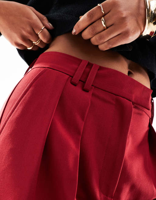 ASOS DESIGN tailored wide leg trousers with pleat detail in red, 4 of 5