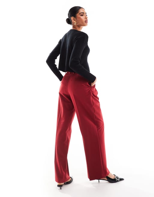 ASOS DESIGN tailored wide leg trousers with pleat detail in red, 5 of 5